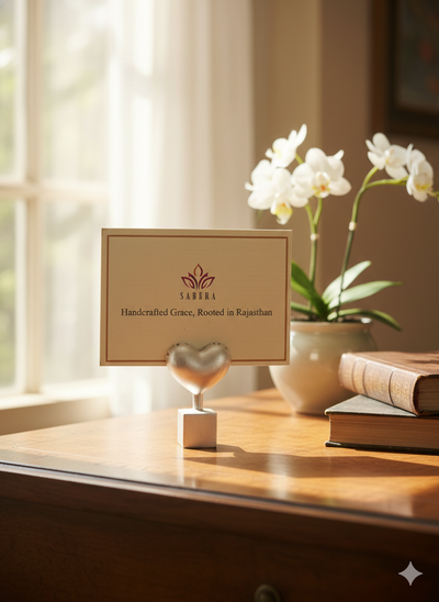 Luxury Heart Card & Photo Holder in Brass with Pure Silver Polish | Handcrafted Desk Accessory | Premium Gifting