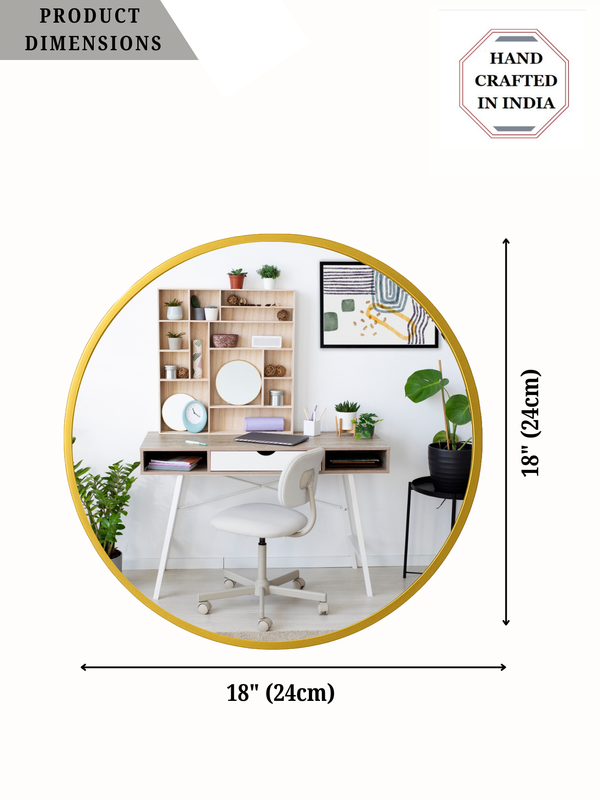 Gold Round Mirror in Steel Frame