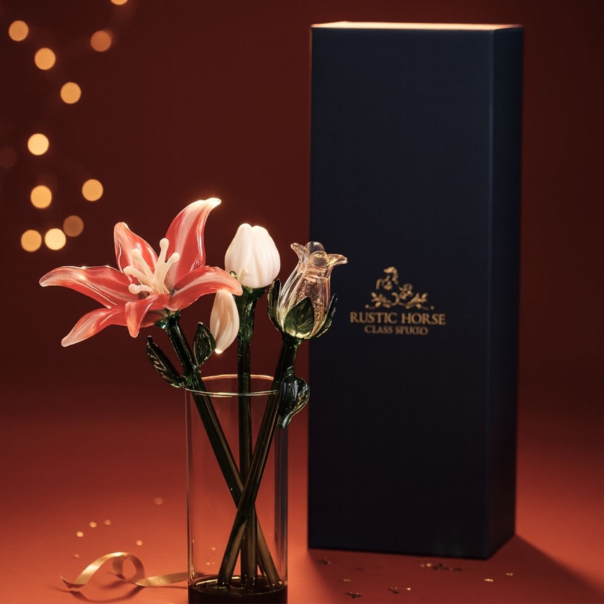 The Scarlet's Whisper – Hand-Blown Glass Flower Bouquet