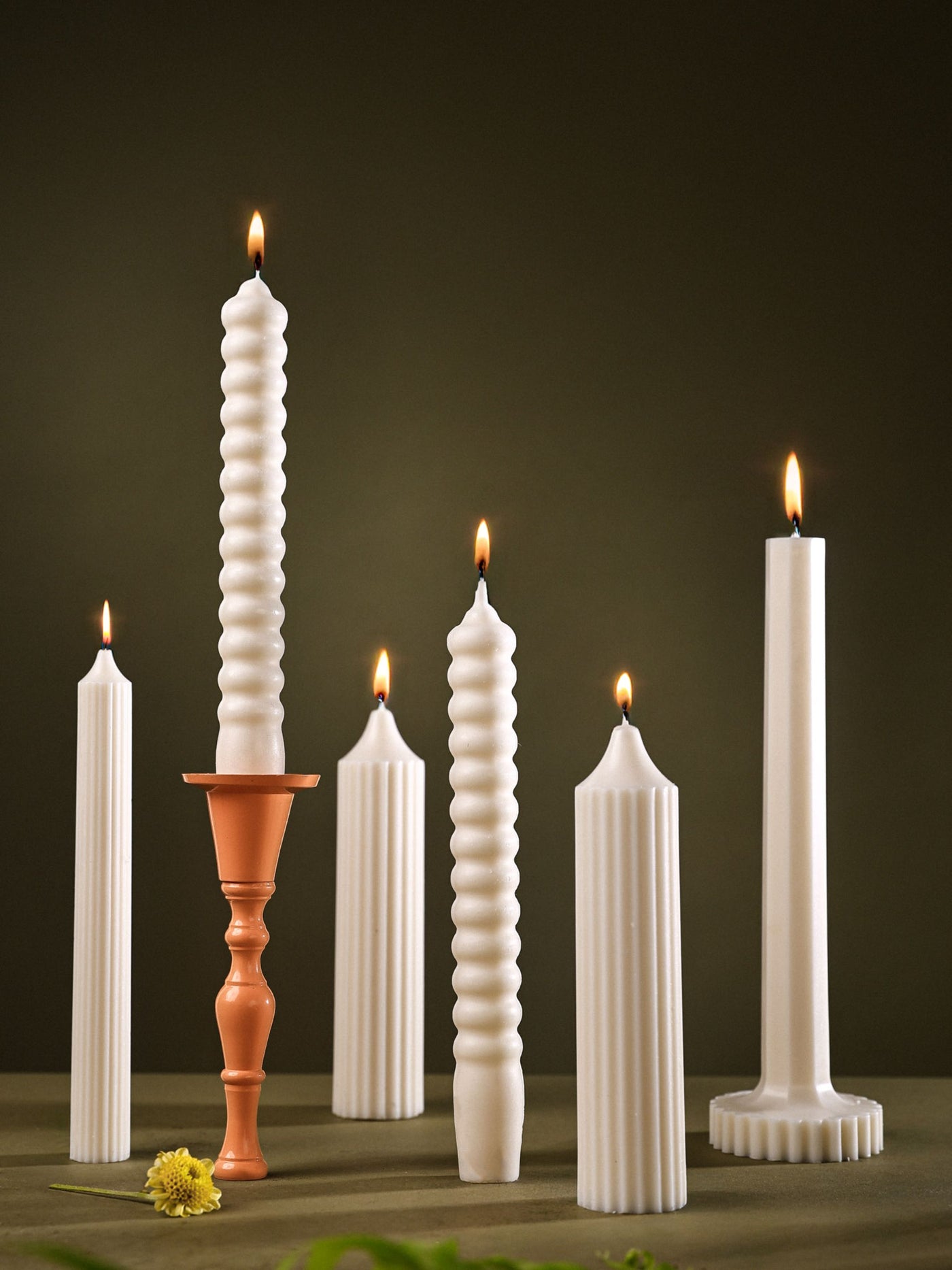 Grooved Pillar Candles - Set of 2