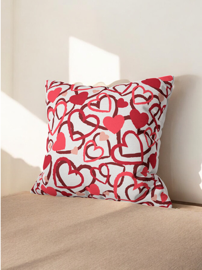 Heart Doodle Cushion Cover for Valentine - Velvet - 16x16in