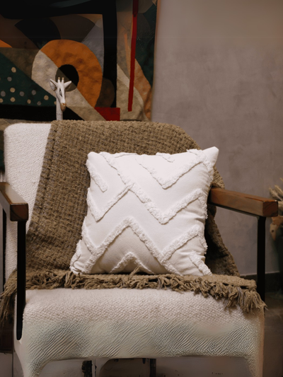 Ivory Chevron Tufted Cushion Cover - Set of 5