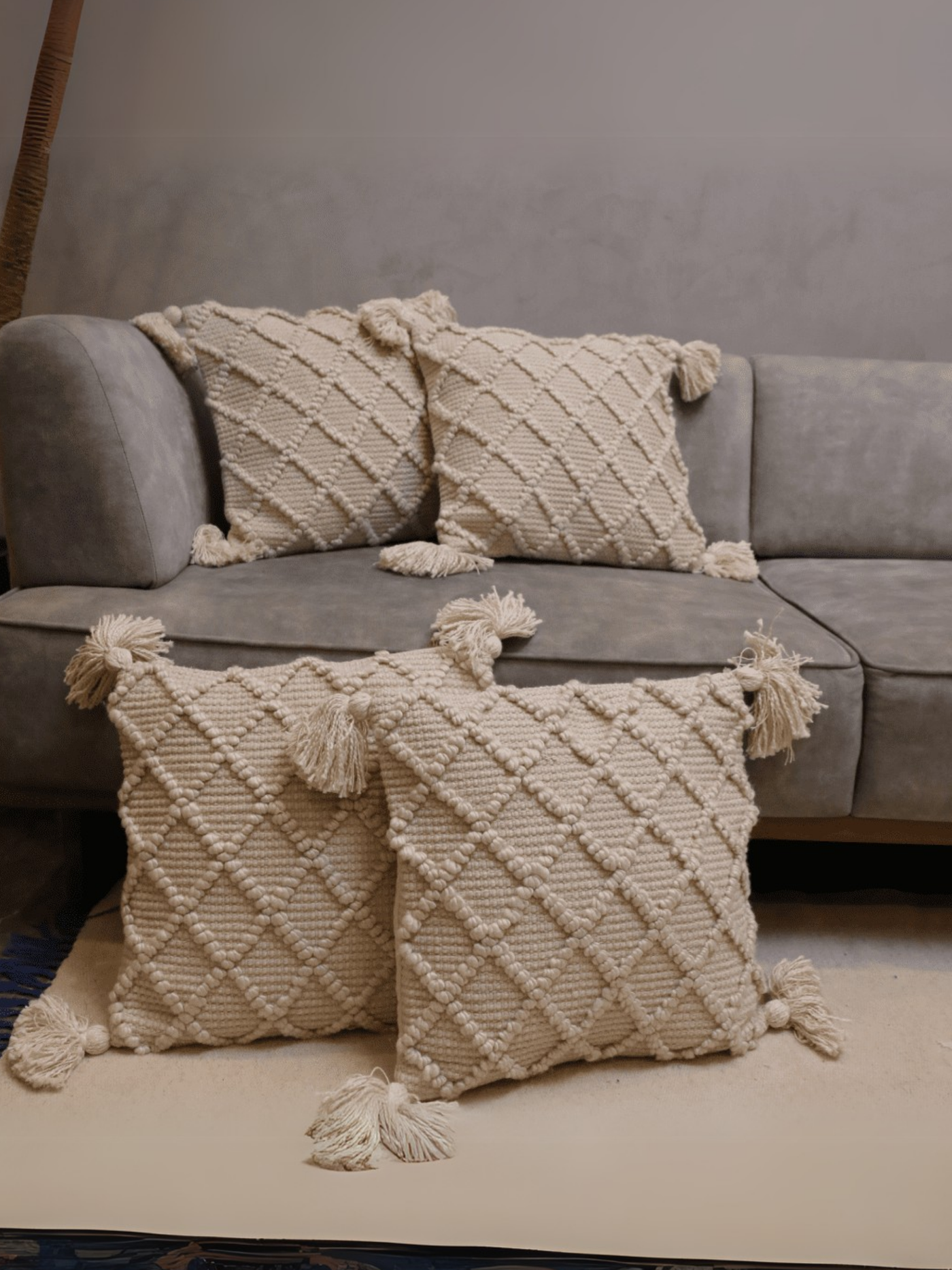 Ivory Diamond Tufted Cushion Cover - Set of 5