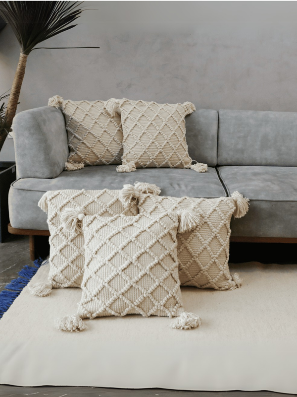 Ivory Diamond Tufted Cushion Cover - Set of 5