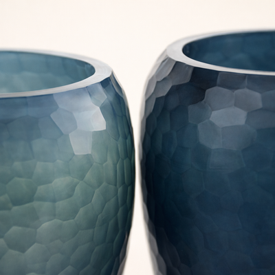 Teal Ocean Hammered Glass Vase Set of 2 – Modern Tabletop Vases