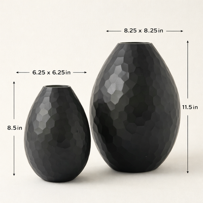 Charcoal Battuto Textured Glass Decorative – Modern Black Hammered Vases (Set of 2)