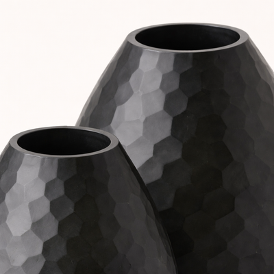 Charcoal Battuto Textured Glass Decorative – Modern Black Hammered Vases (Set of 2)