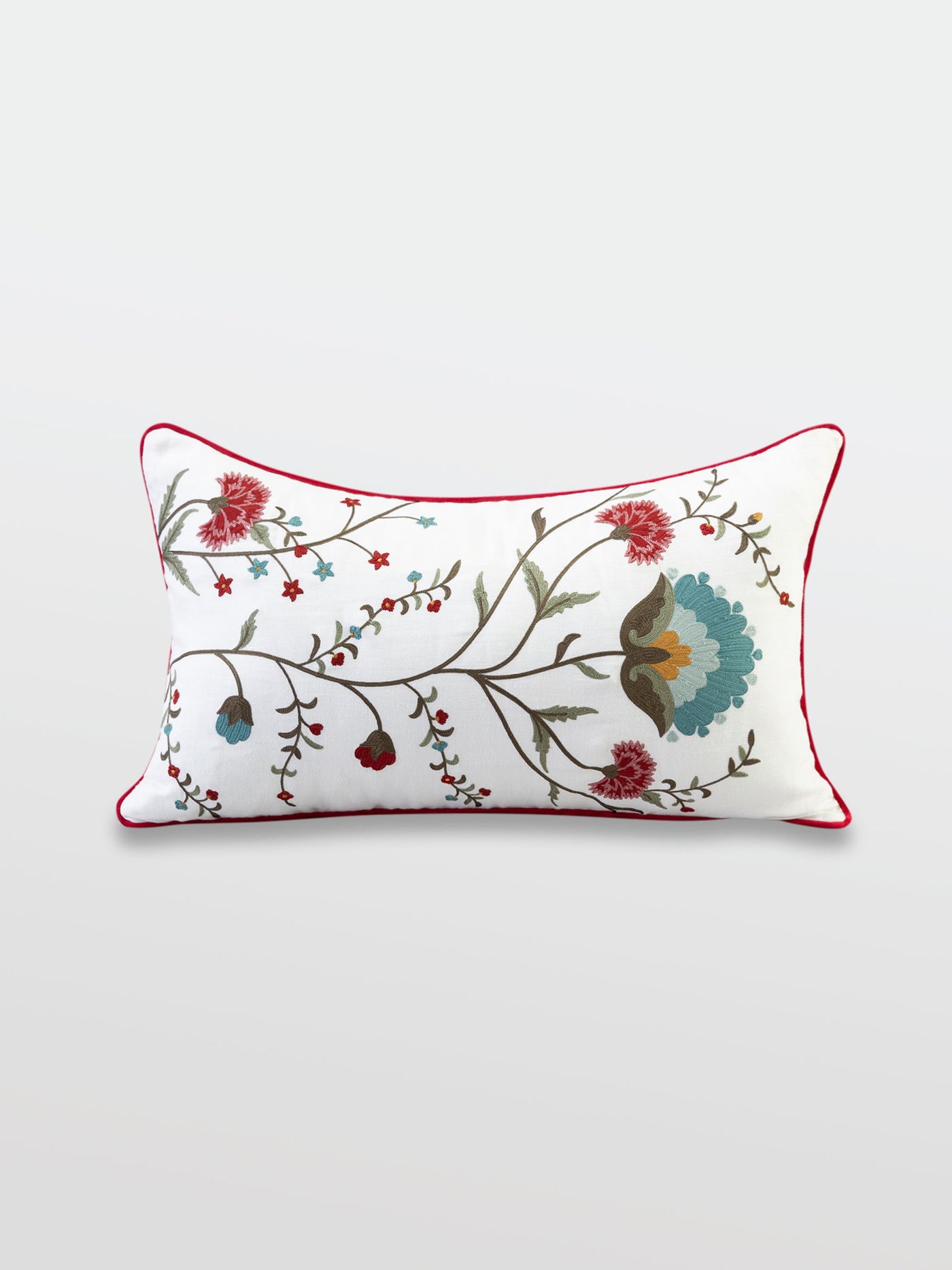 Ziya White Lumbar Embroidered Cushion