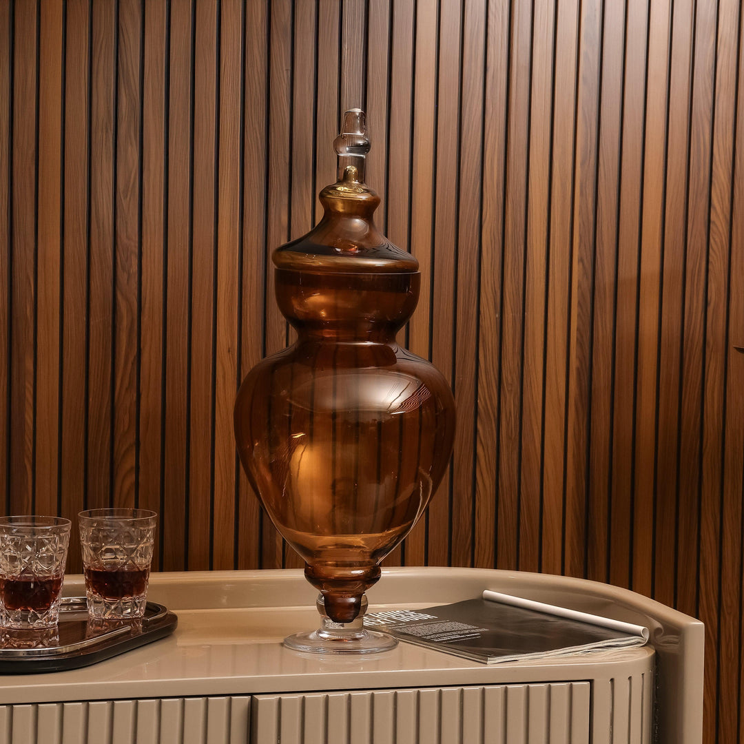 Azzura Brown Vase With Lid - Short