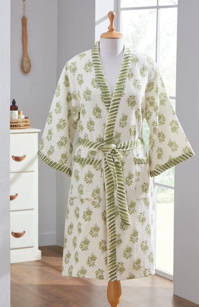 Ayna Green Cotton Waffle Bathrobe