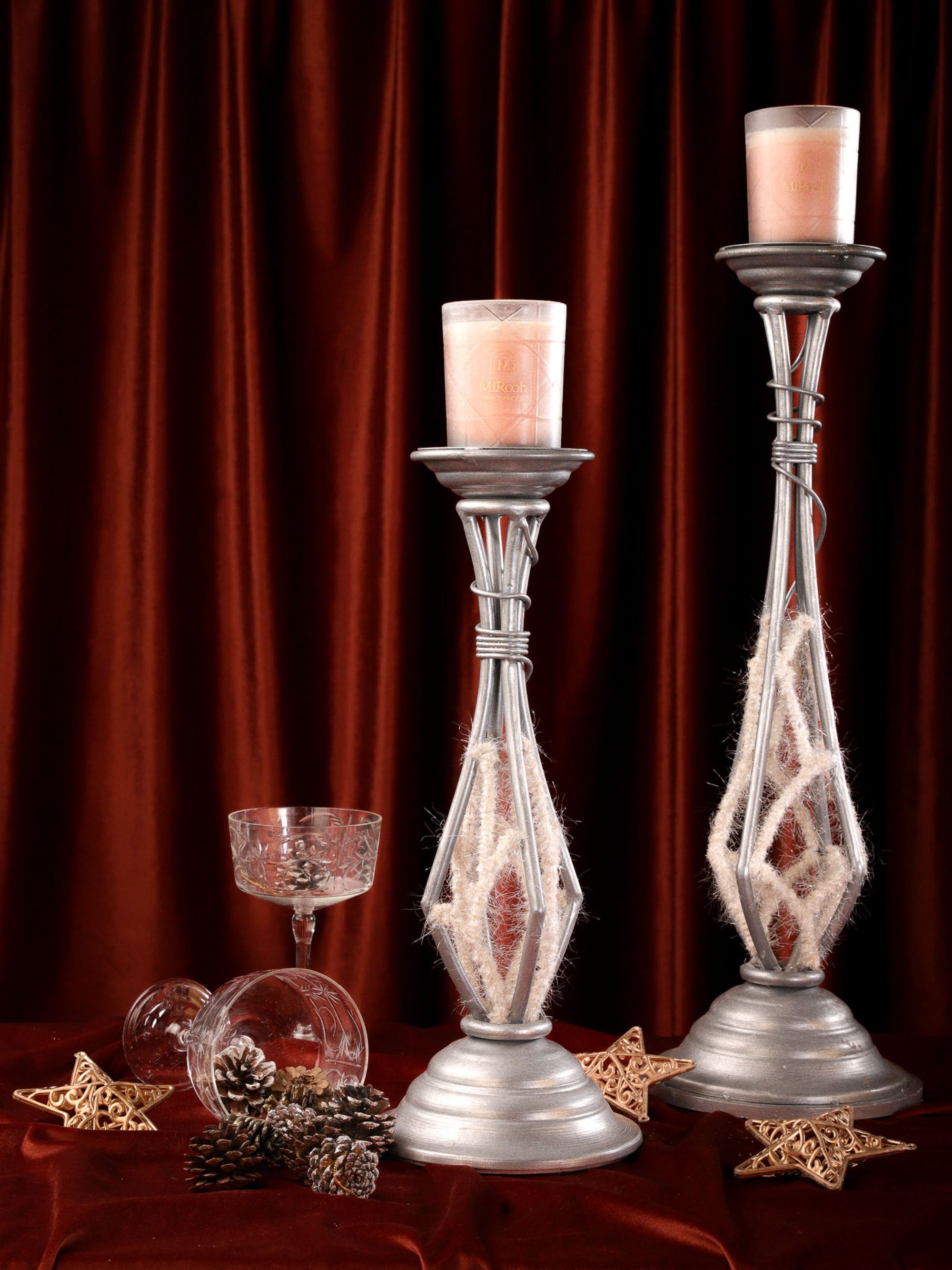 Handcrafted Metal & Snow Candle Stand