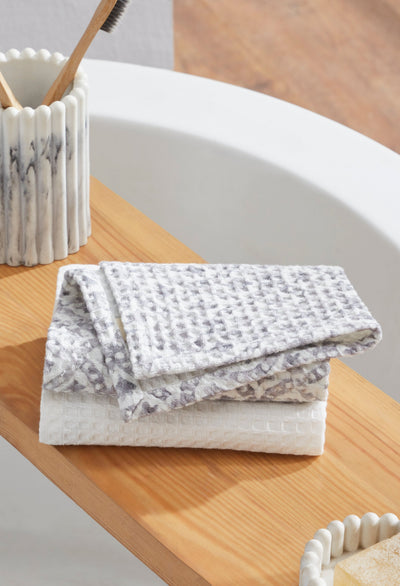 Tessellate Grey Face Towel | Set Of 2