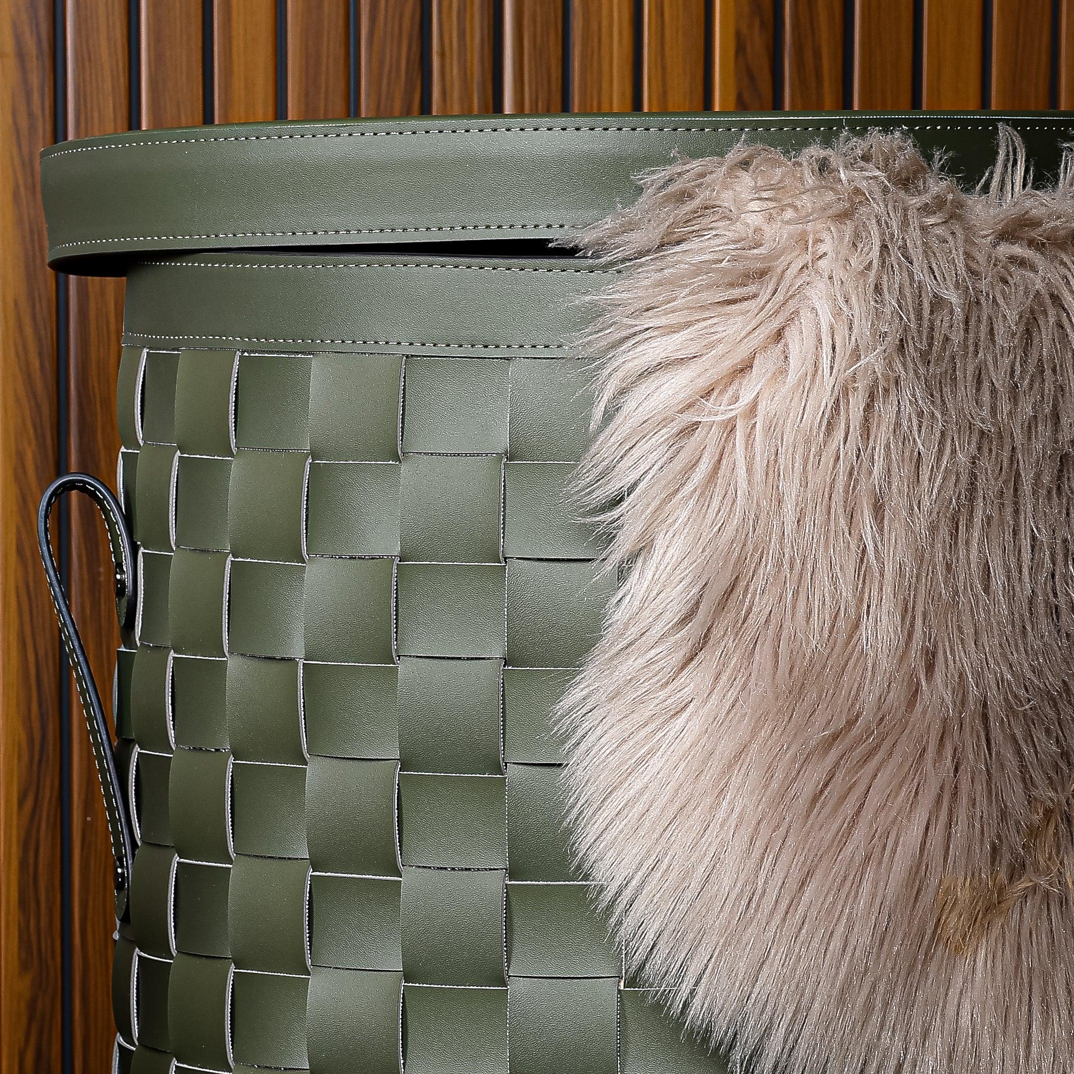 Leather Laundary Basket With Lid - Large