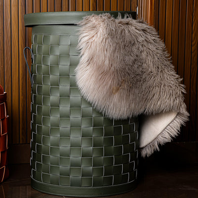 Leather Laundary Basket With Lid - Large