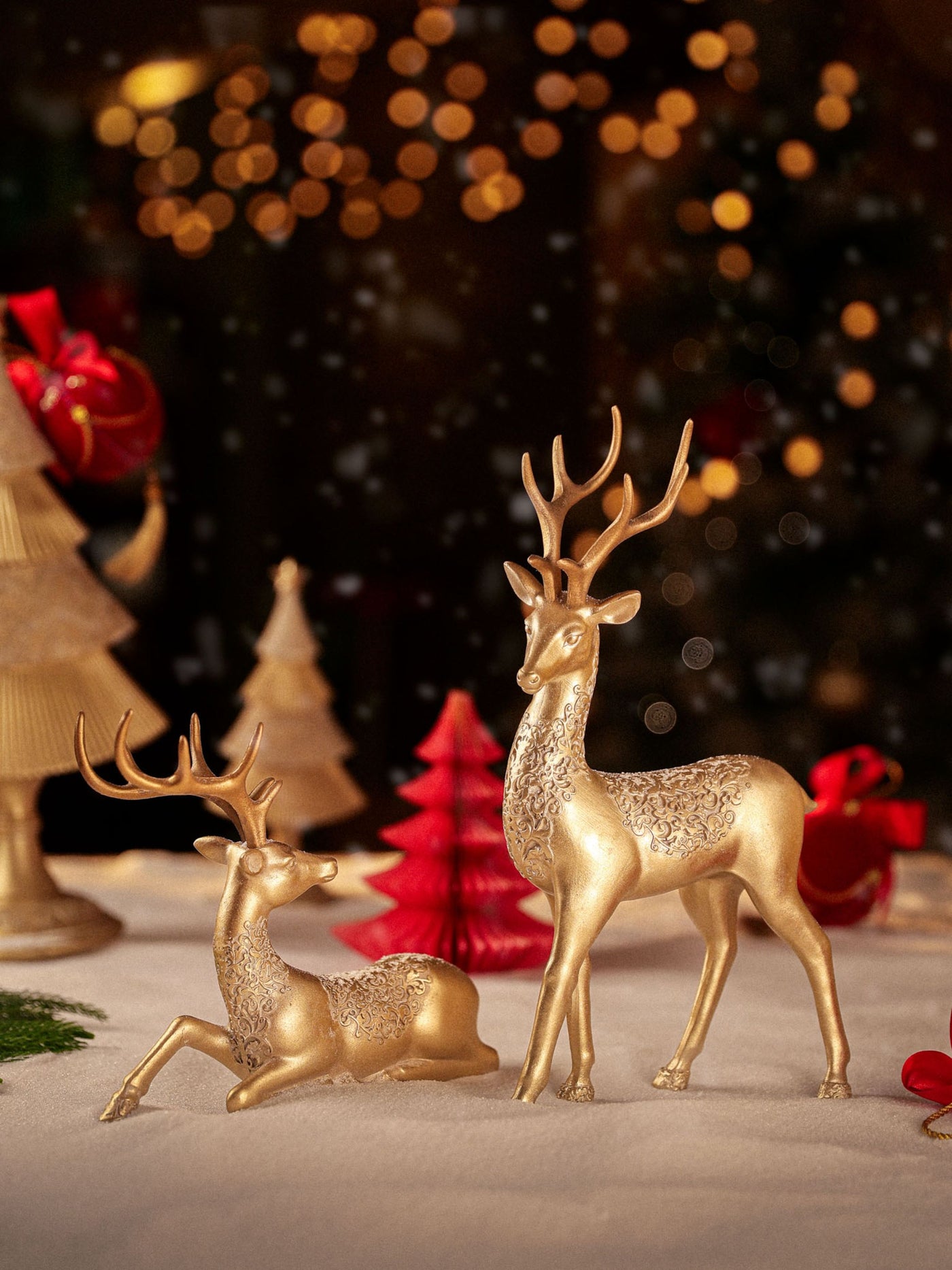 Gold Reindeers Christmas Decor Set of 2