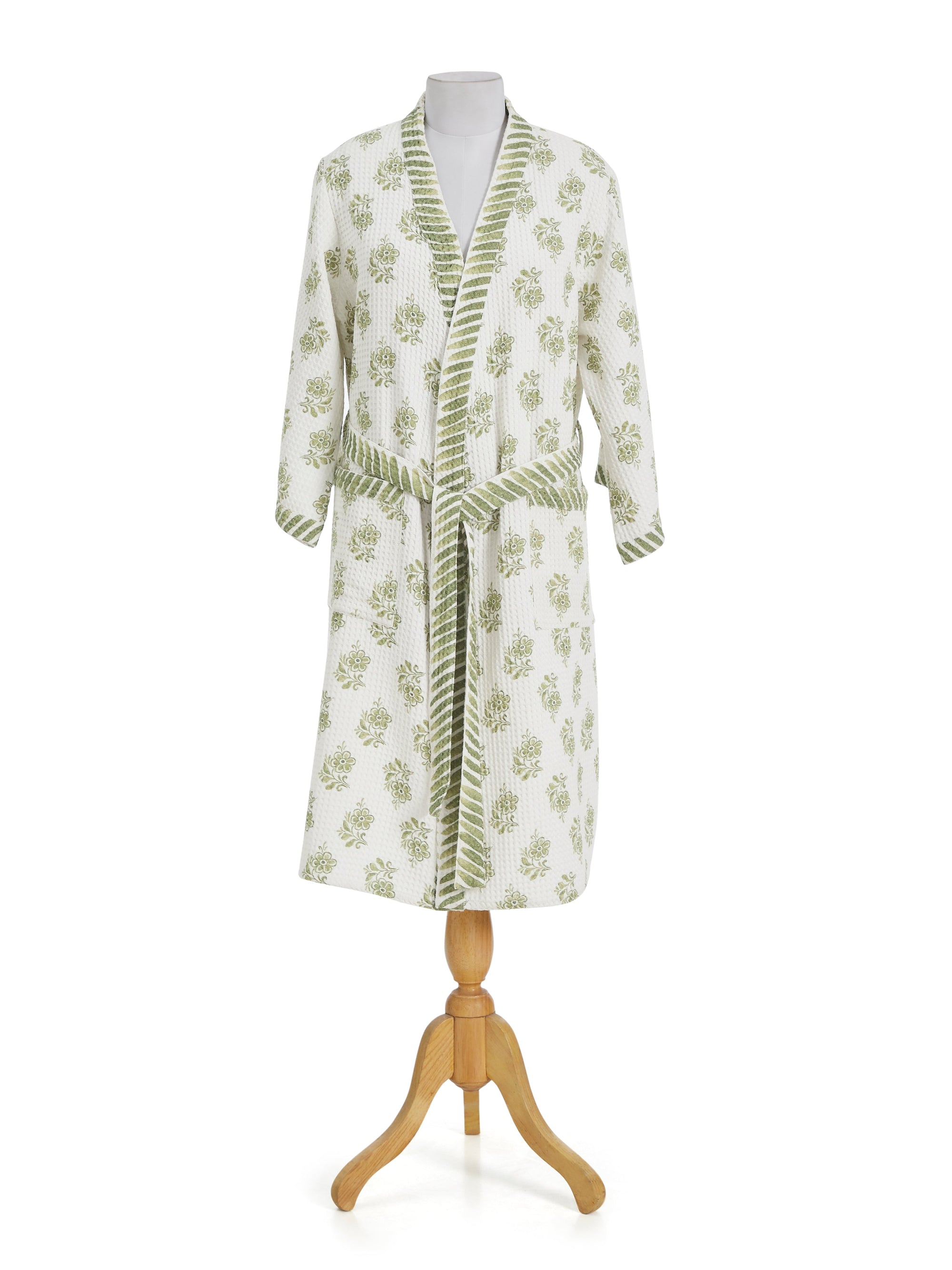 Ayna Green Cotton Waffle Bathrobe