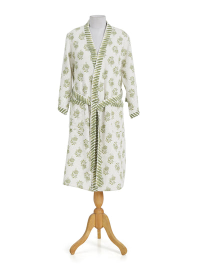 Ayna Green Cotton Waffle Bathrobe