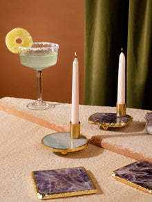 Semi Precious Candle Holder - Green Quartz