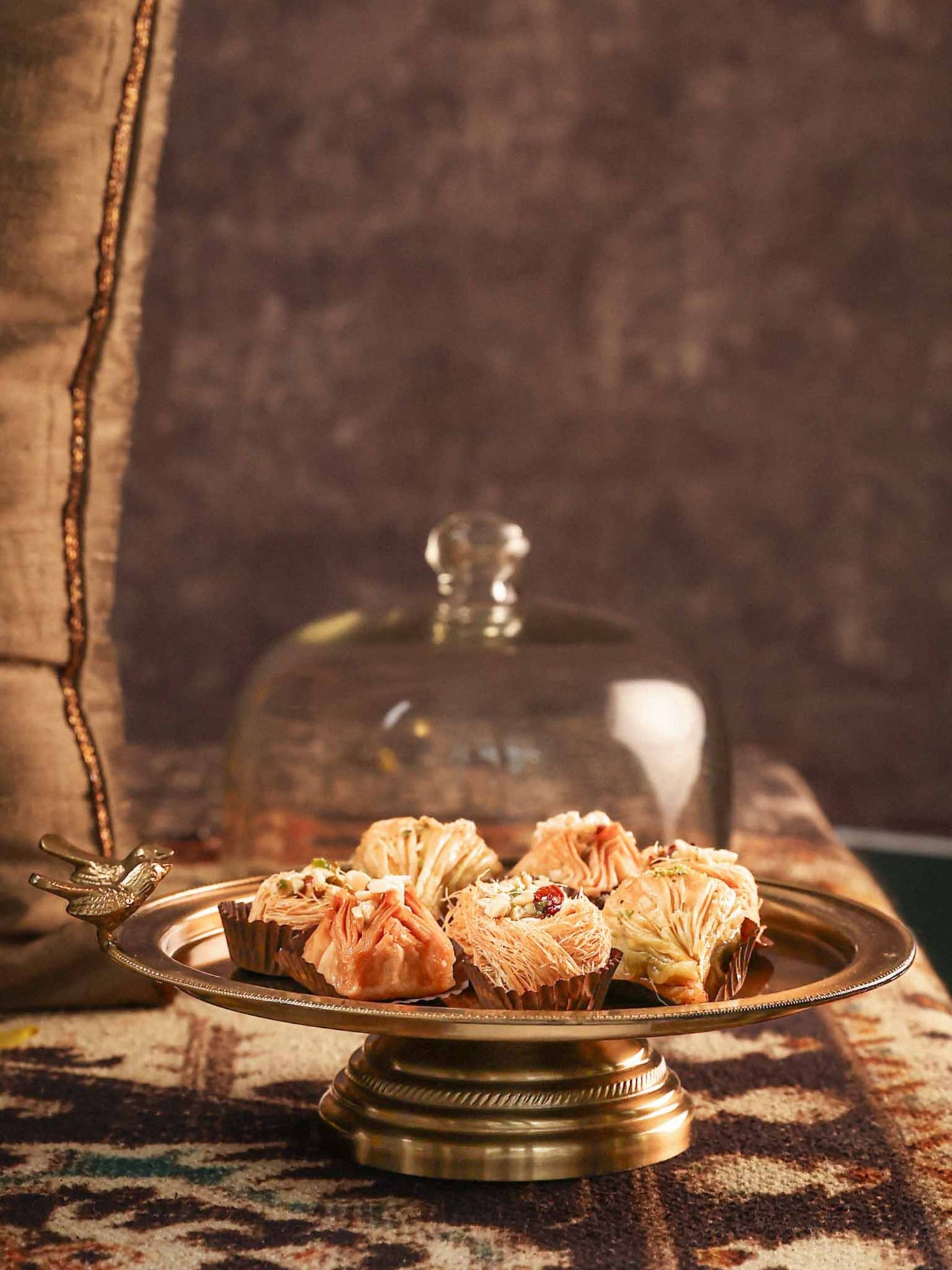 Cake Stand with Glass Cloche -Metal Birdie