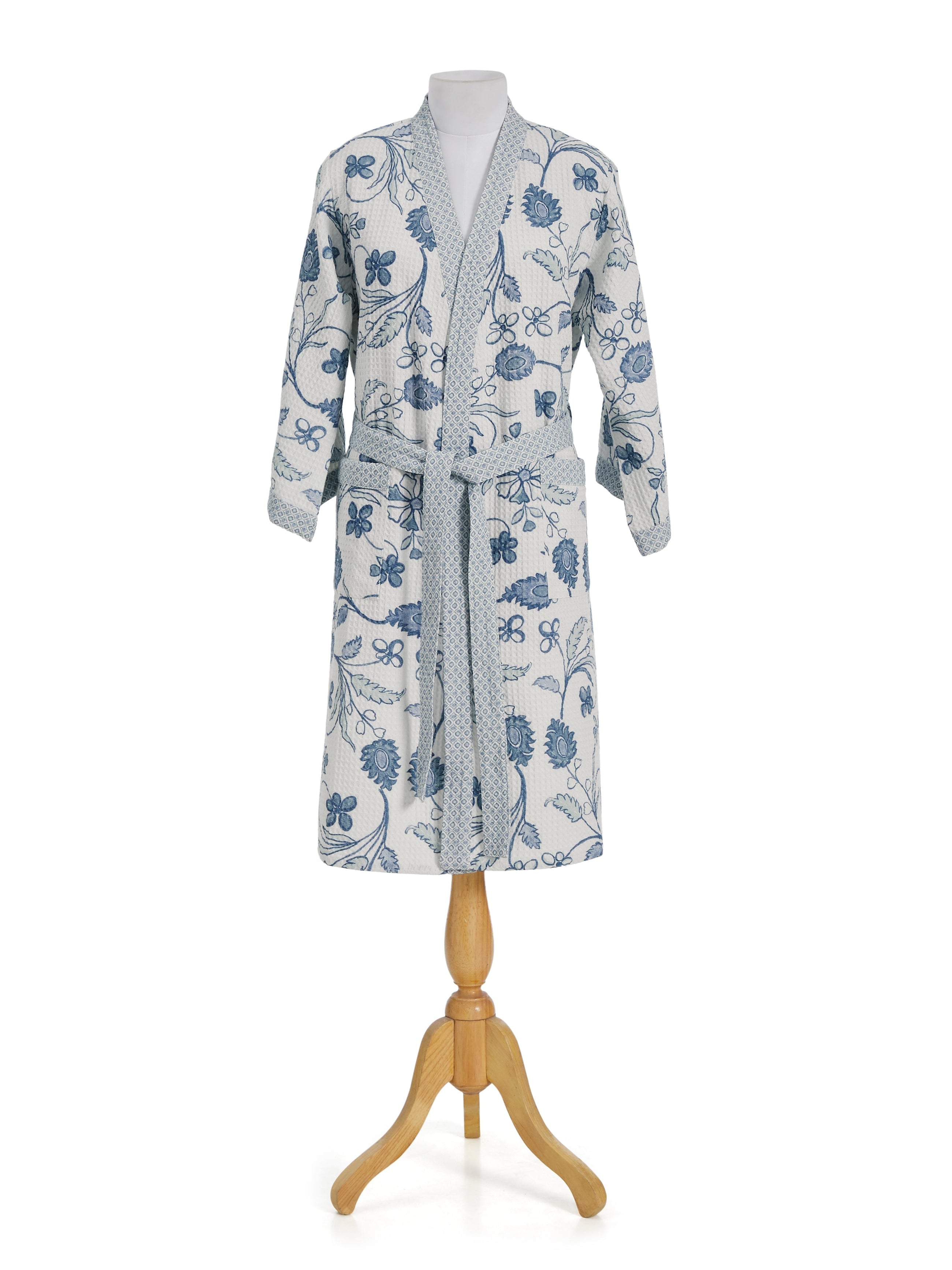 Khwaab Blue Cotton Waffle Bathrobe