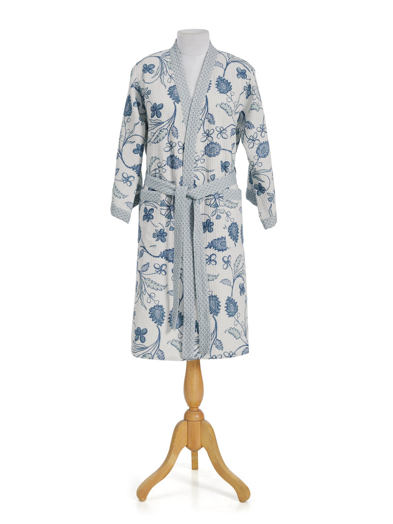 Khwaab Blue Cotton Waffle Bathrobe
