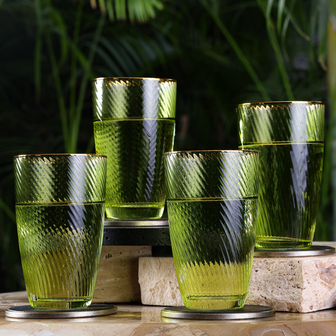 Shade Set Of 4 High Ball Glasses Green Hues