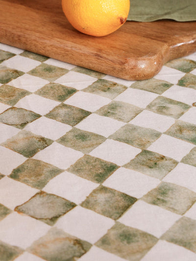 Linen Table Cover - Checker Green