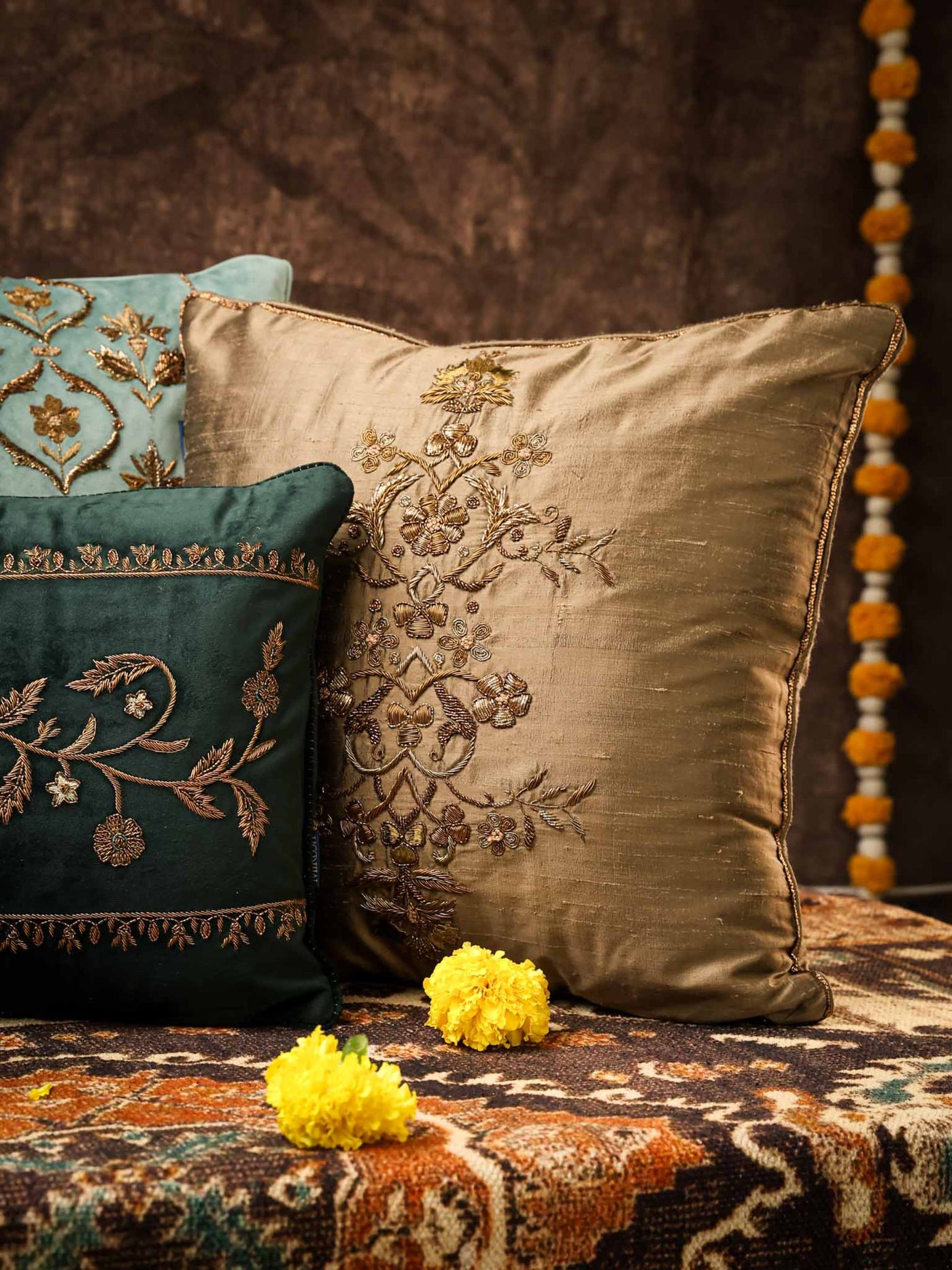 Cushion Cover - Qadir Gold Embroidered