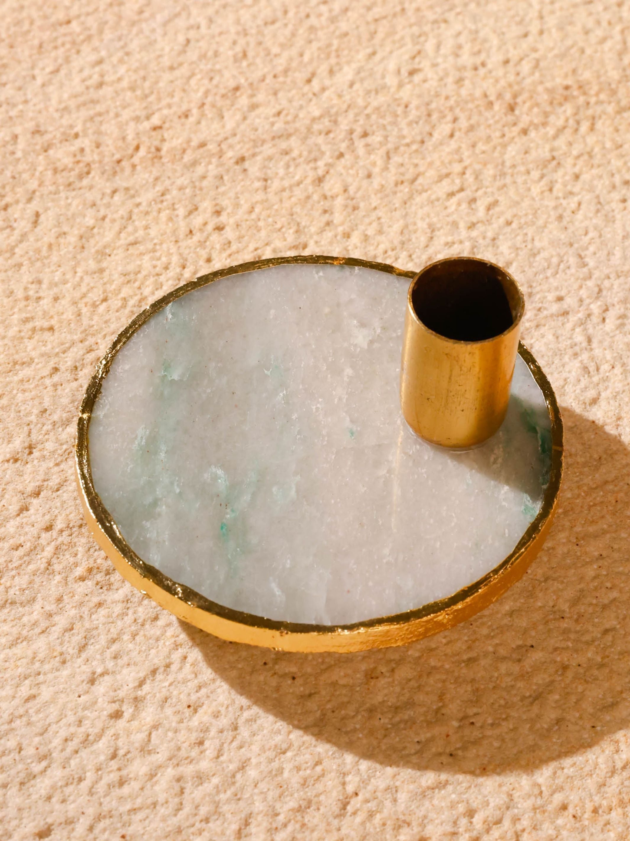 Semi Precious Candle Holder - Green Quartz
