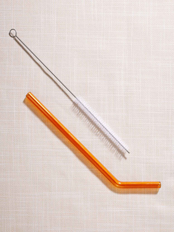 Handblown Glass Straws Set of 6 - Amber Transparent