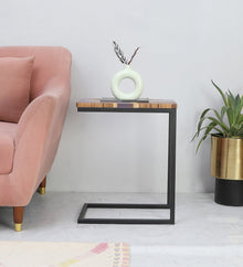Premium Side Table – Teak Wood with Purple Resin Finish