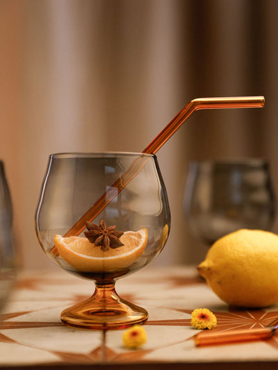 Handblown Glass Straws Set of 6 - Amber Transparent