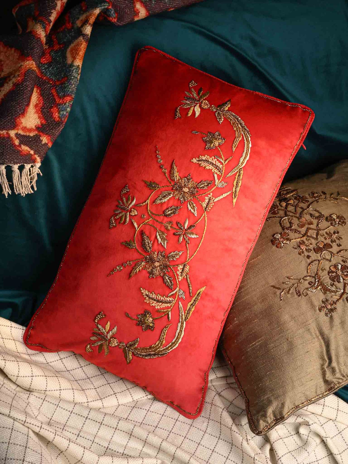 Cushion Cover - Kainat Red Embroidered