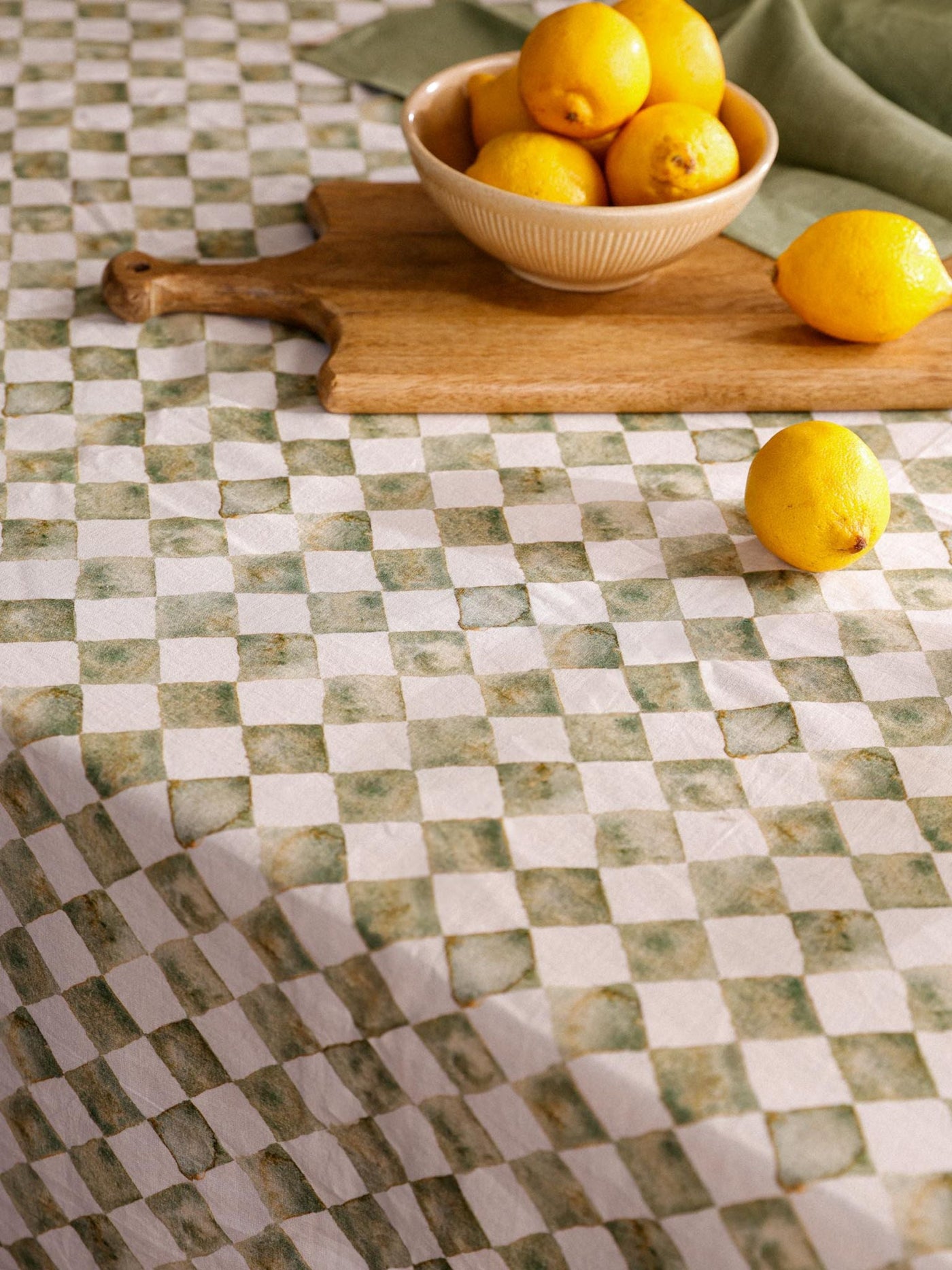 Linen Table Cover - Checker Green