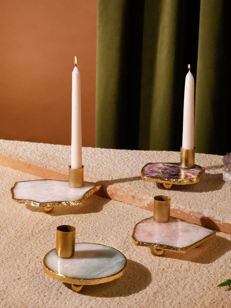 Semi Precious Candle Holder - Green Quartz