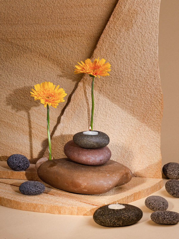 Pebble Tea Light Holder Grey