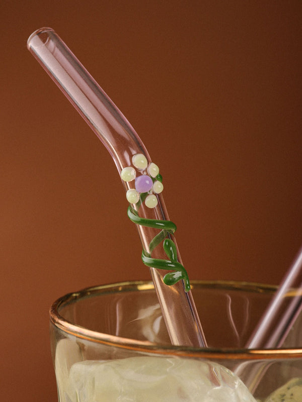 Handblown Glass Straws - Floral