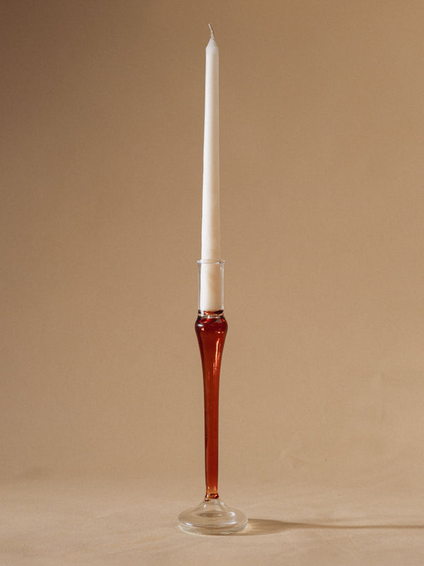 Vintage glass candle holder -Amber