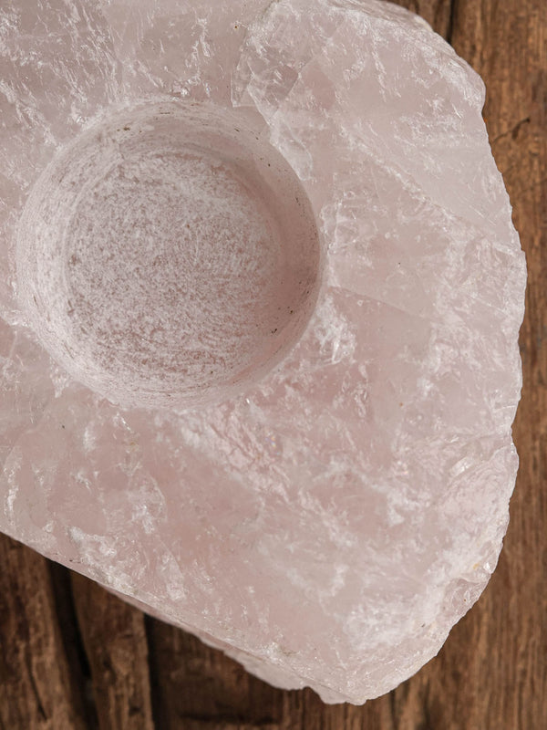 Tea Light Candle Holder - Pink Rose Quartz Drilled