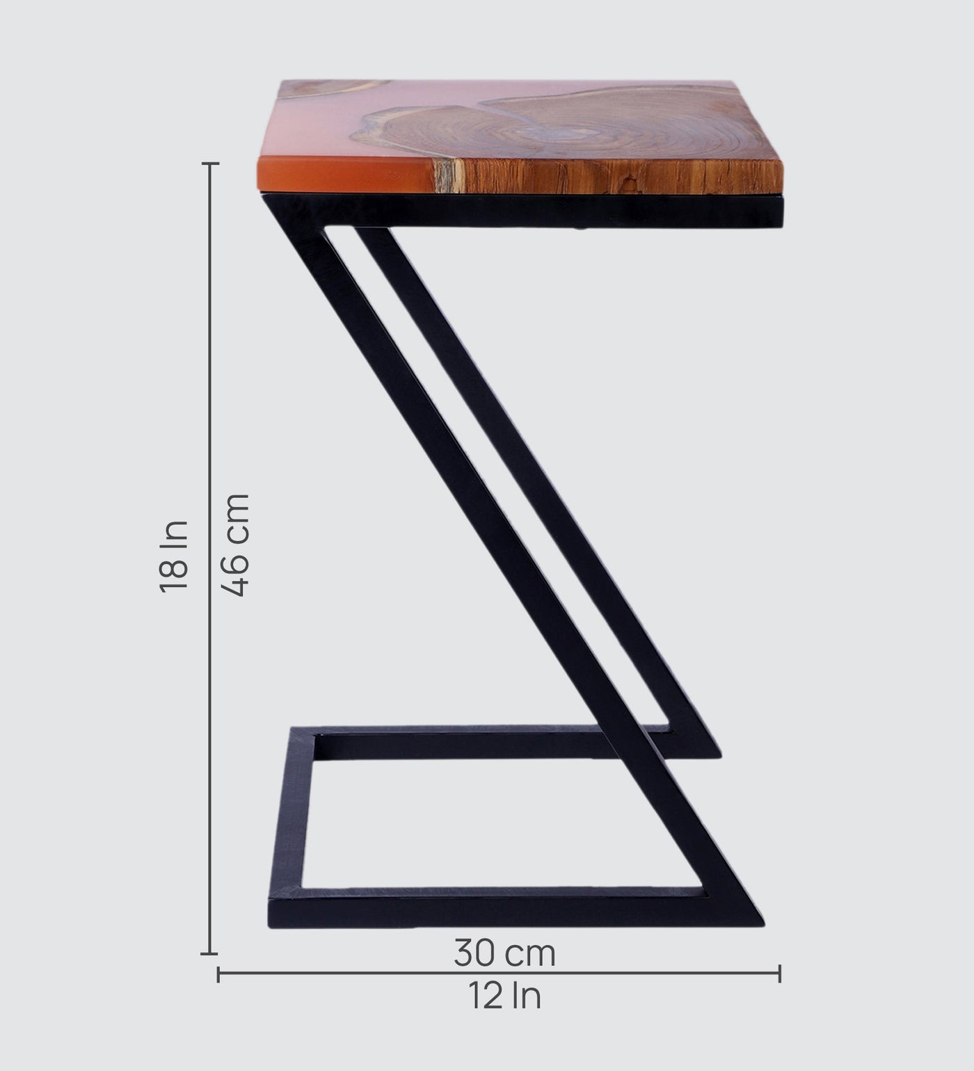 Epoxy Solid Wood End Table – Teak Wood with Brown Resin Finish