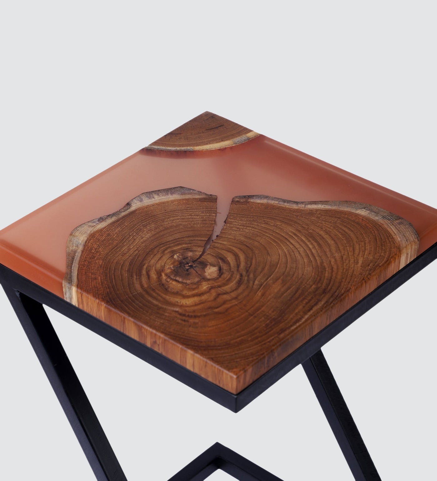 Epoxy Solid Wood End Table – Teak Wood with Brown Resin Finish