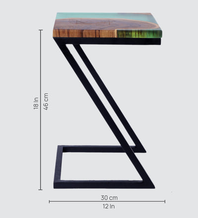 Epoxy Solid Wood End Table – Teak Wood with Green Resin Finish