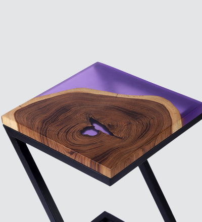 Epoxy Solid Wood End Table – Teak Wood with Violet Resin Finish