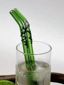 Glass Straws Floral Art  Set of 2 - Green