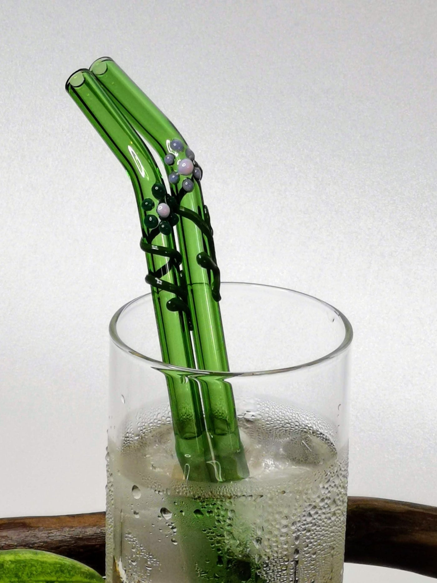 Glass Straws Floral Art  Set of 2 - Green