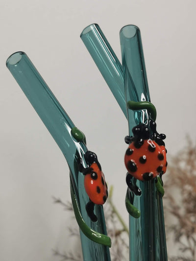 Lady Bug   Collection (Teal Green) Glass Straws -Set of 2