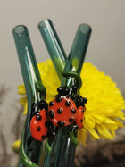 Lady Bug   Collection (Teal Green) Glass Straws -Set of 2