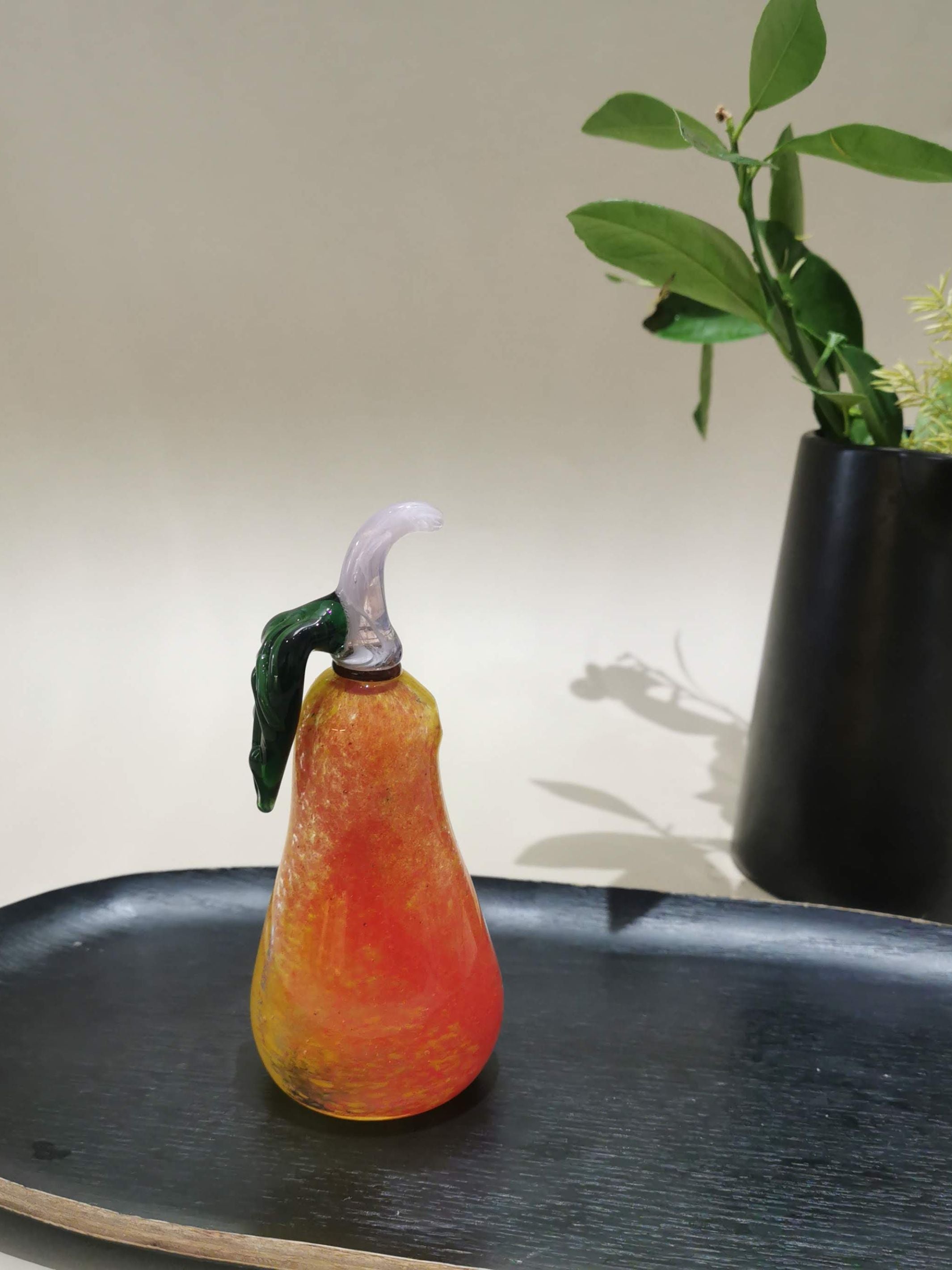 Murano Glass Style Decoration- Red Yellow Pear Art Glass