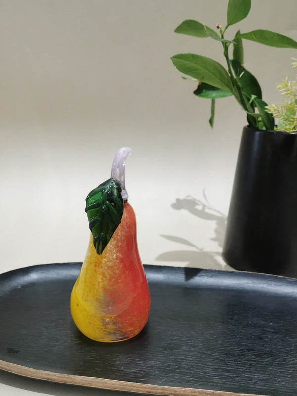 Murano Glass Style Decoration- Red Yellow Pear Art Glass
