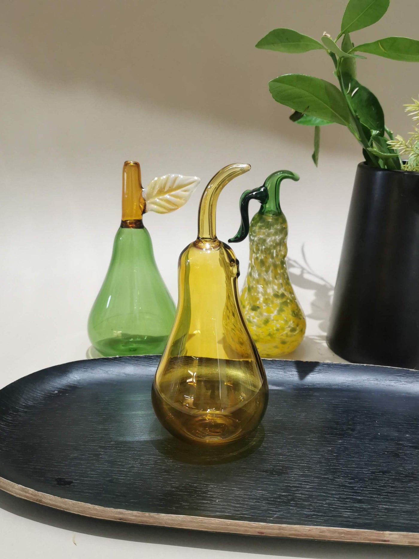 Murano Glass Style Decoration- Pear Amber